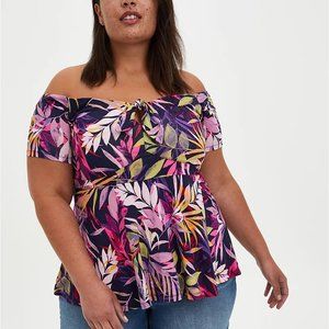 Torrid MULTI LEAVES SUPER SOFT SMOCKED OFF SHOULDER TOP 4X NWT
